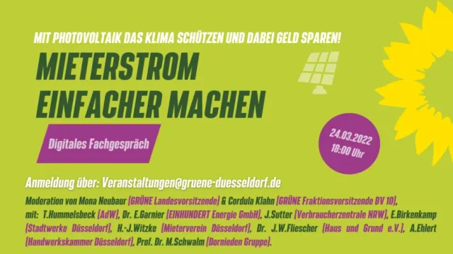 Digitales Fachgespräch: „Mieterstrom einfacher machen – Mit Photovoltaik das Klima schützen und dabei Geld sparen“