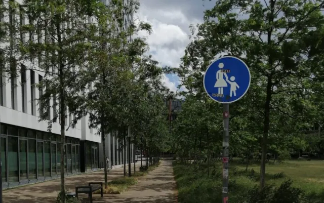 Kennzeichnung des Radwegs im Berty-Albrecht-Park