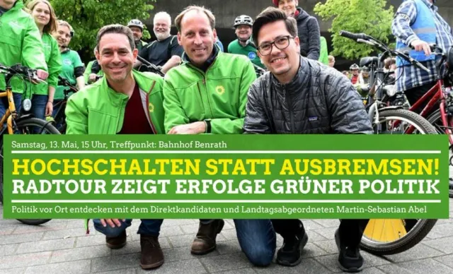 Hochschalten statt Ausbremsen! Radtour mit Martin-Sebastian Abel am 13. Mai, 15 Uhr, Bahnhof Benrath