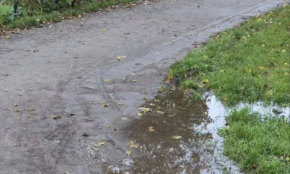 Parkanlage zwischen Hans-Böckler- und Rolandstraße: Pfützenbildung nach Regenfällen